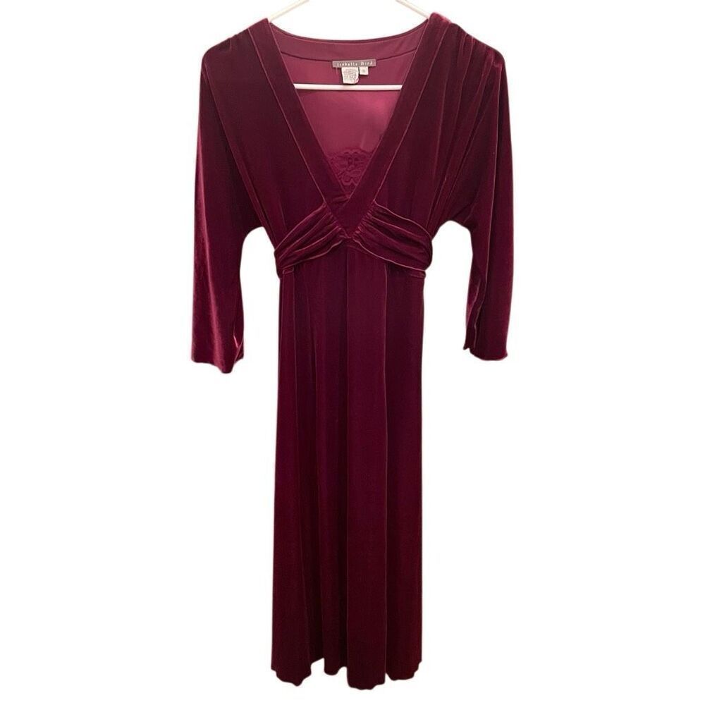 Isabella Bird Womens Fit Flare Dress S Burgundy Velvet Romantic Dark Fairy Witch